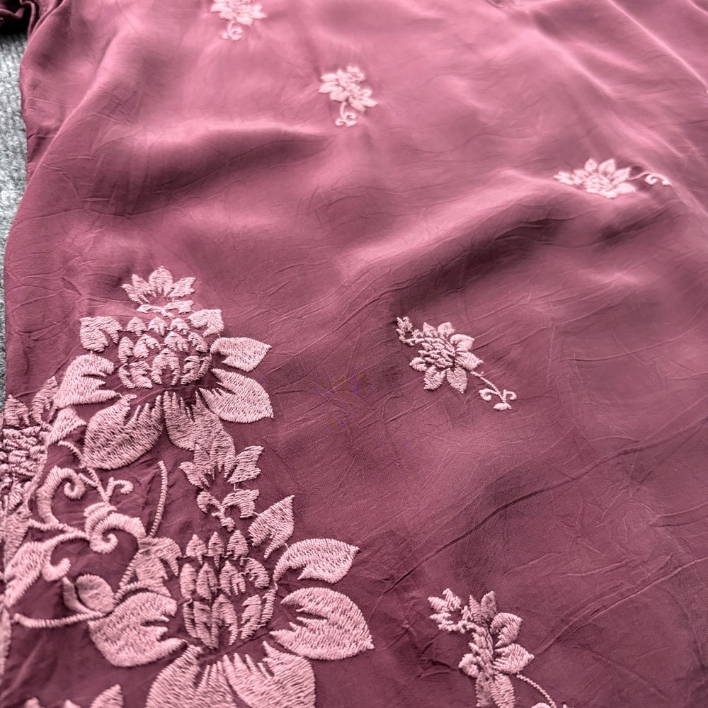 Johnny Was Tunic Top Sz XXL Burgundy Floral Embroidered Lace Boho Indie Peasant - Picture 5 of 16